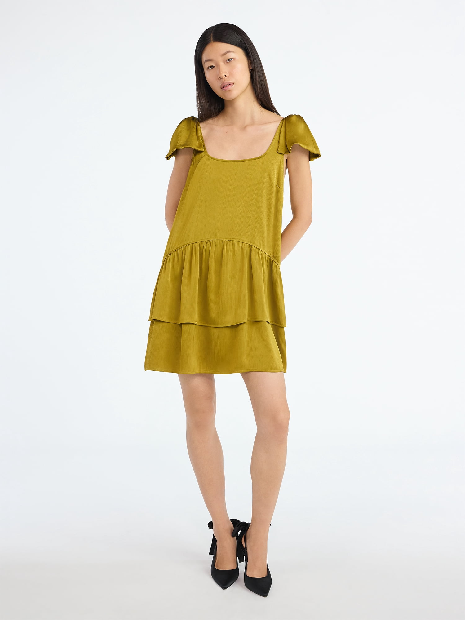 Scoop Women's Satin Bow Mini Dress, Sizes XS-XXL