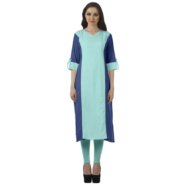 Moomaya Vêtements Ethniques pour Femmes Kurta Punjabi Longue Droite pour Femmes Robe Indienne Décontractée