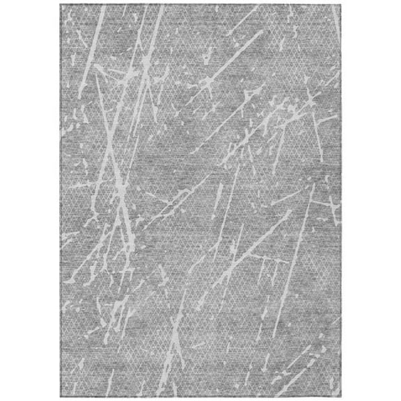 HomeRoots 579226 9 x 12 ft. Abstract Washable Indoor & Outdoor Rectangle Area Rug, Gray, Ivory & Silver