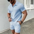 thumbnail image 4 of ZenCart 2Pcs/Set Men Outfit Lapel Short Sleeve Shirt Tops Elastic Drawstring Waist Pockets Shorts Set Solid Color Beach Outfit, 4 of 8