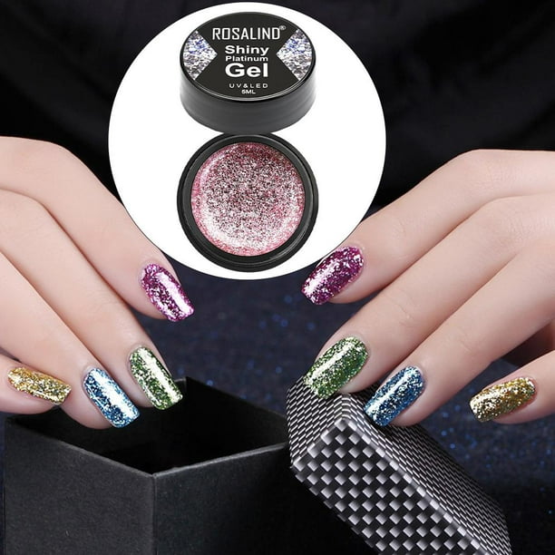 de uñas con brillante, pintura de platino, 5 ml, polivinílico brillante brillante para uñas, arte, niñas y mujeres , Rosado Baoblaze Pegamento De Gel De Uñas