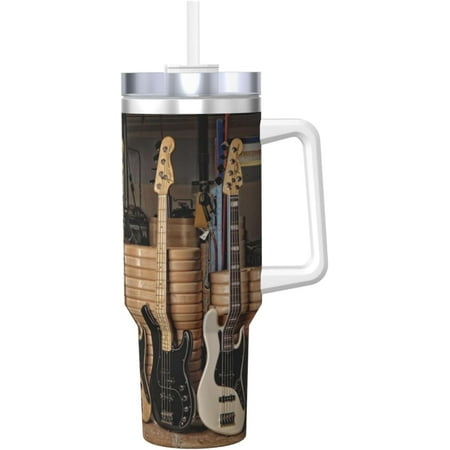 

Guitar Bass Music Musical Instruments 40 Oz Ice Bully Cup With Handle And Straw Double Stainless Steel Tumbler Travel Coffee Cup With Lid