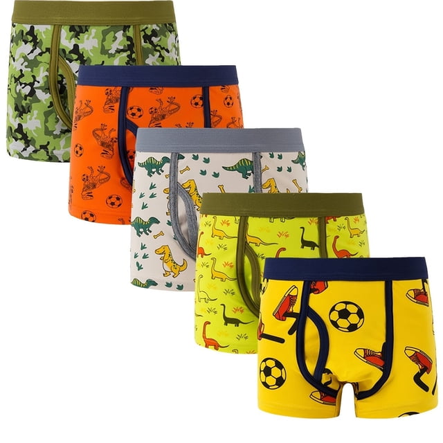 5pcs Boys Cute Cartoon Pattern Comfortable Cotton Boxers, Elastic Comfy Underwears