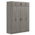 thumbnail image 4 of MODERNLUXE 3 Door Wardrobe Closet with 1 Drawer,Wooden Clothing Storage Cabinet with Hanging Rod,Top Cabinet and Shelves for Bedroom, Gray, 4 of 8