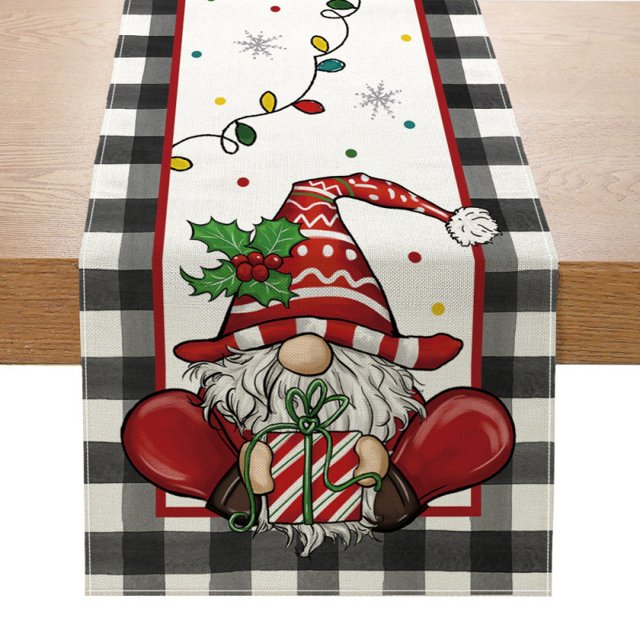 Linen table mat small tablecloth table mat table runner new Christmas decoration creative printing dining table