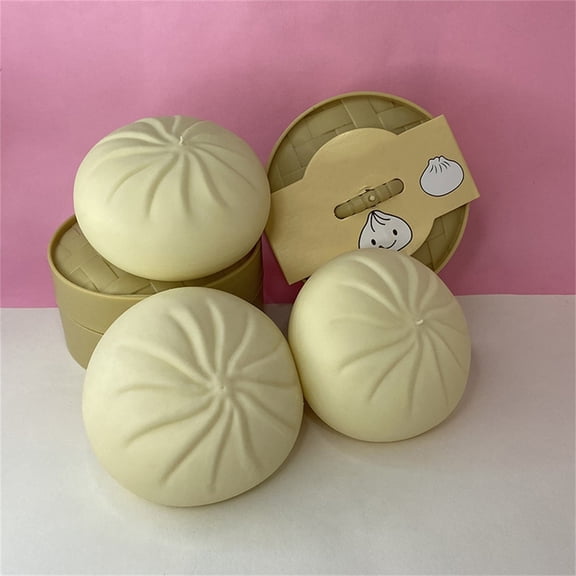 3inch Bun Squishy Toys Dumpling Squishies Adults Squeeze Toys, Steamer Basket with Lid Stress Relief Sensory Toys