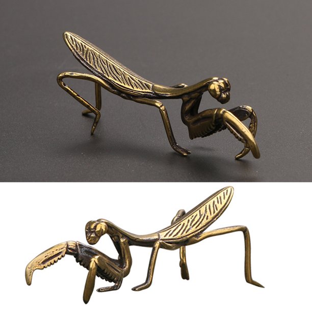 Gwong Decoración hogareña Figurina de mantis tridimensional Excelente mano de obra Té de latón Mantis Mantis Mantis Ornamento en miniatura para patio trasero Gwong 21083724