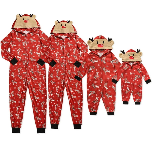 Pijamas familiares navideños Sinhoon, monos para adultos, niños y bebés, conjuntos a juego, pijamas navideños de una pieza, ropa de dormir con capucha de ciervo