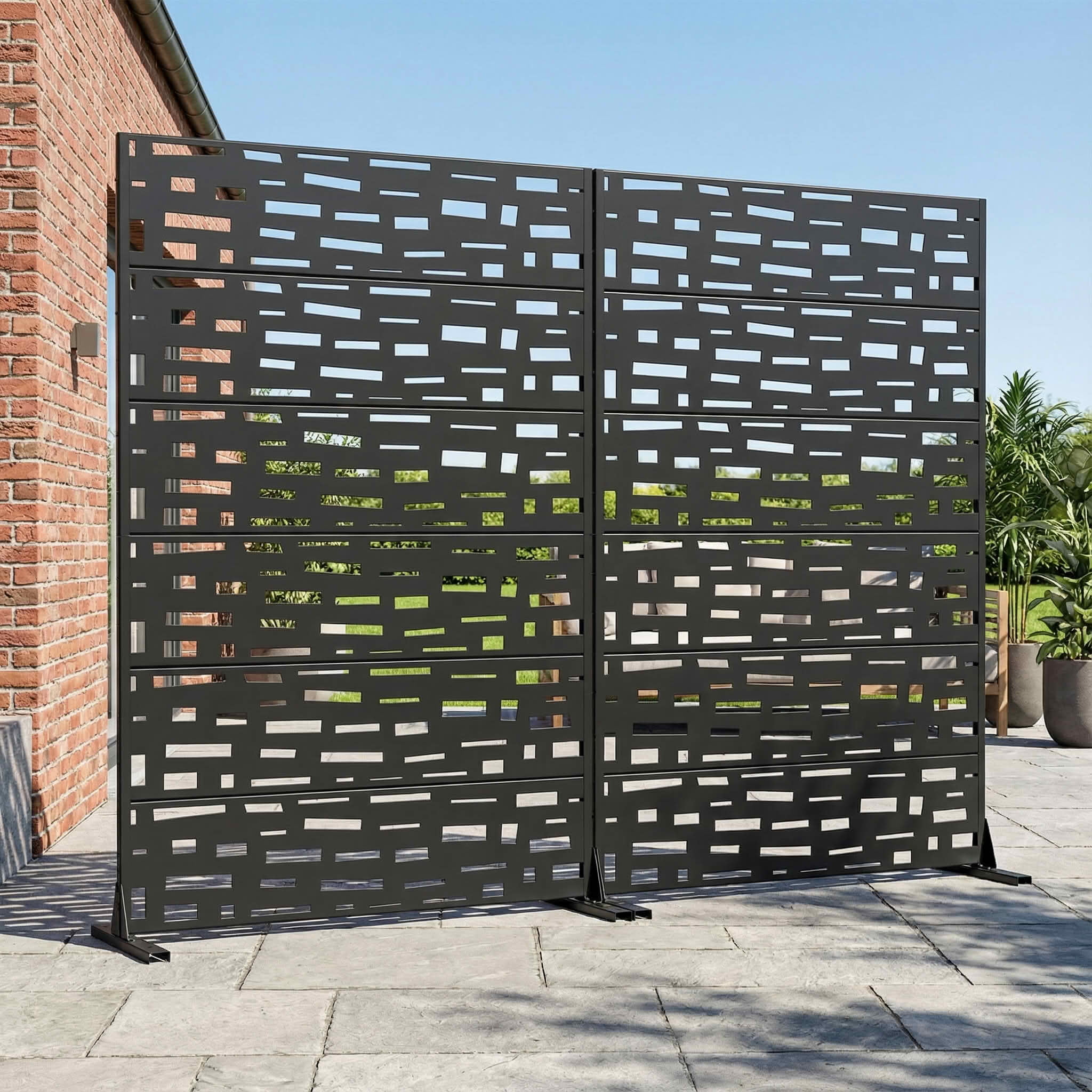 MAYEERTY 72X47" Metal Outdoor Black Privacy Screen for Backyard & Garden, 6 Piece Set, Double‑sided Installation