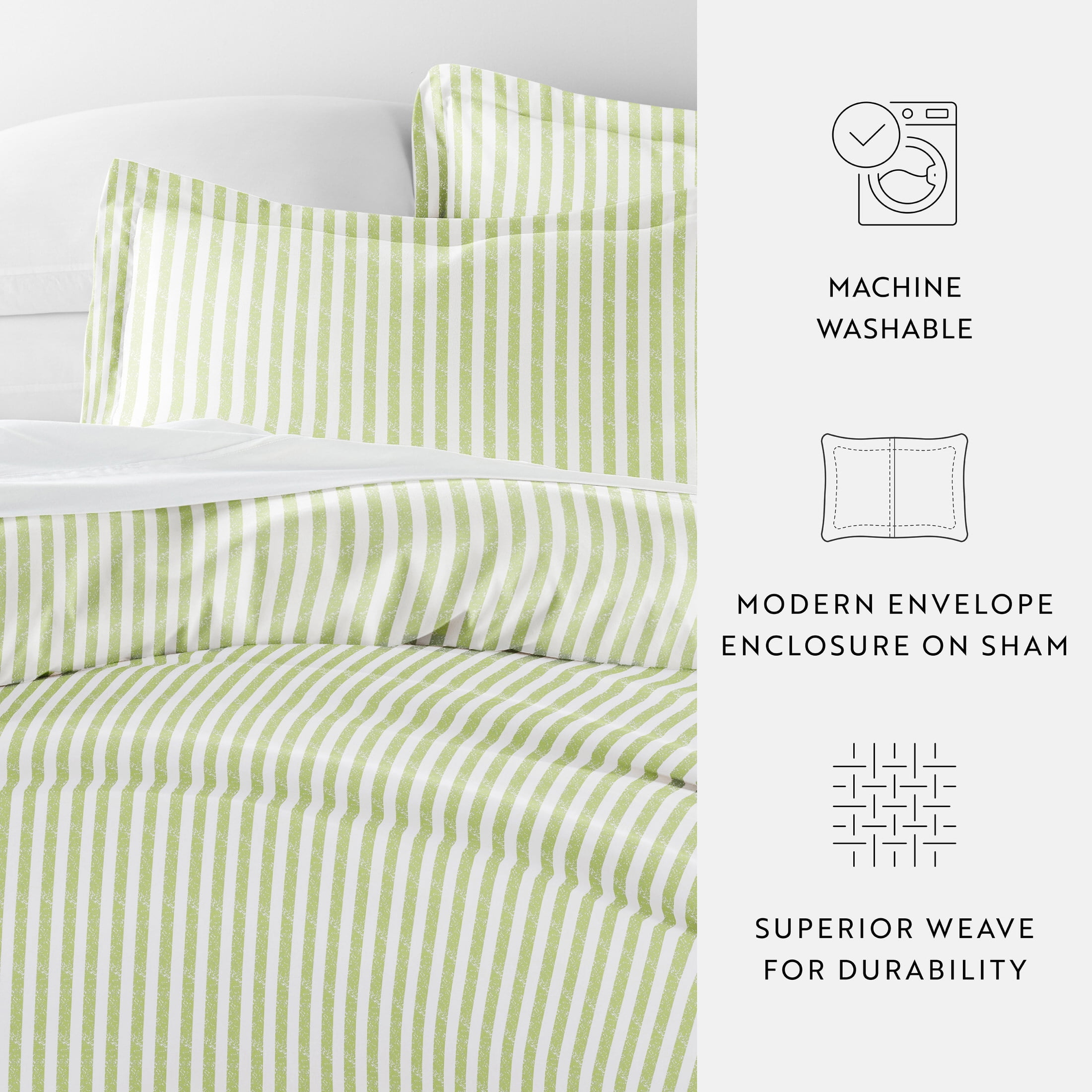 Duvet Cover Set - Ultra Soft & Breathable - Sage Rugged Striped for Queen Size Bedding by Comfort Canopy