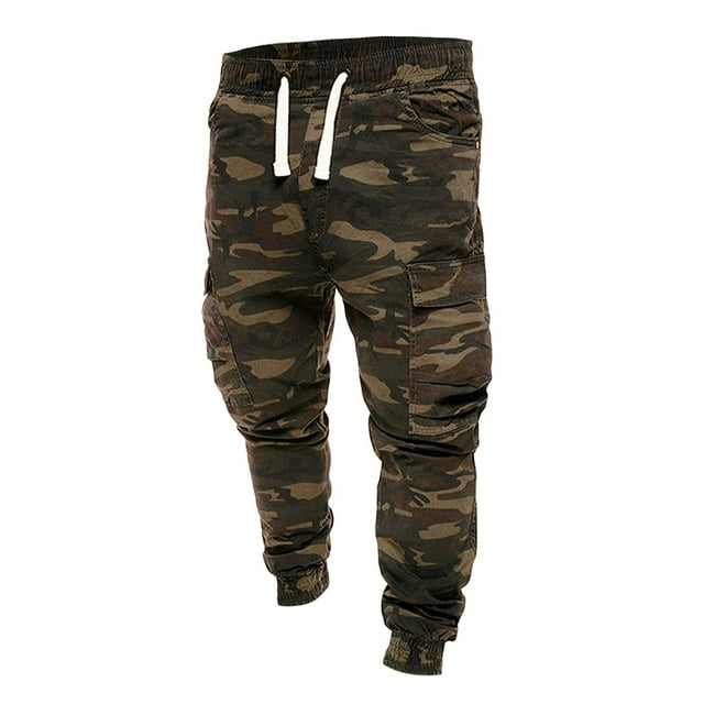 SHIXIAOO Male Casual Overalls Cargo Pants Relaxed Fit Lightweight Elastic Waist Drawstring Pants Pockets