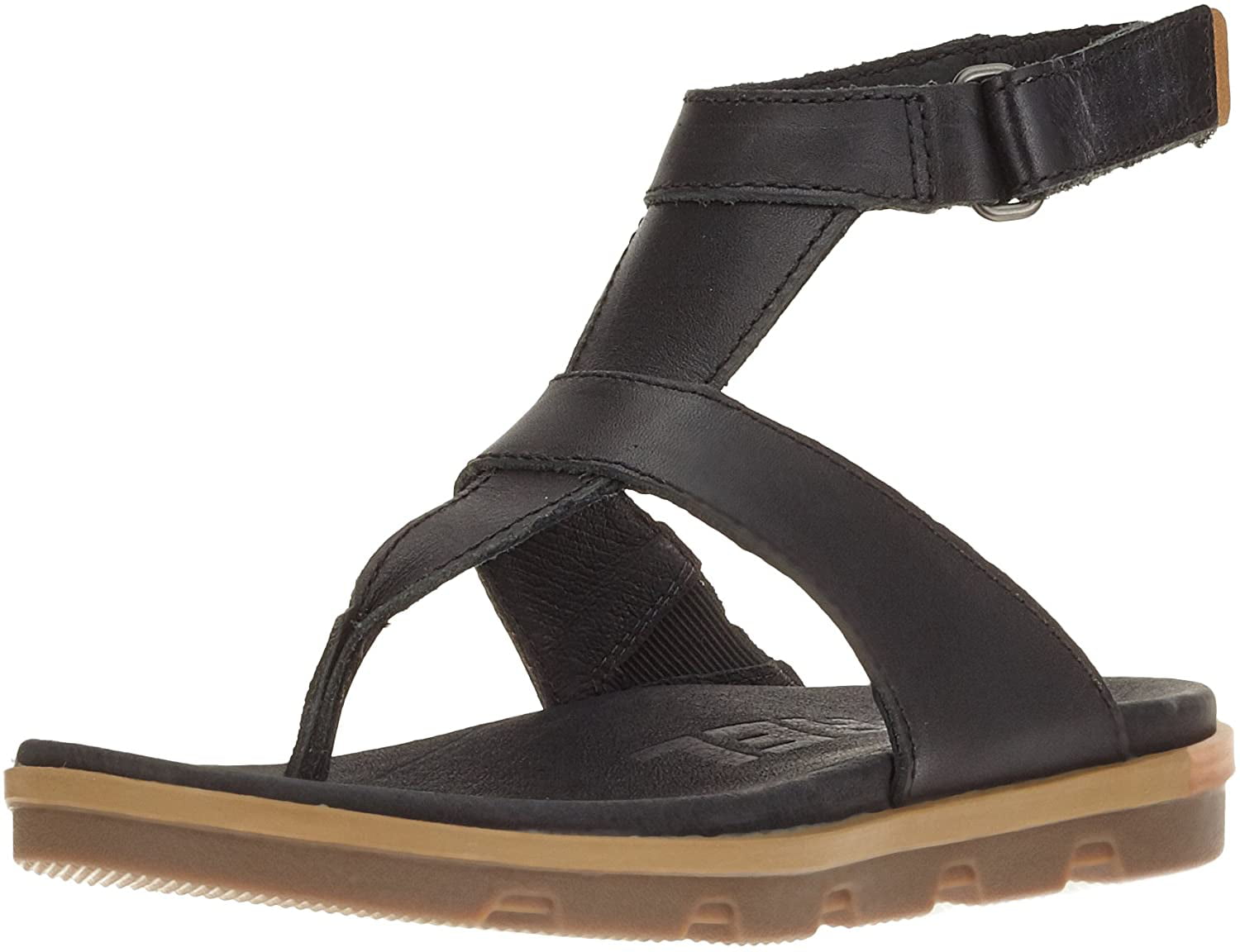 NEW Womens Sorel Torpeda Ankle Strap Flat Fashion Leather Summer Sandals Black 