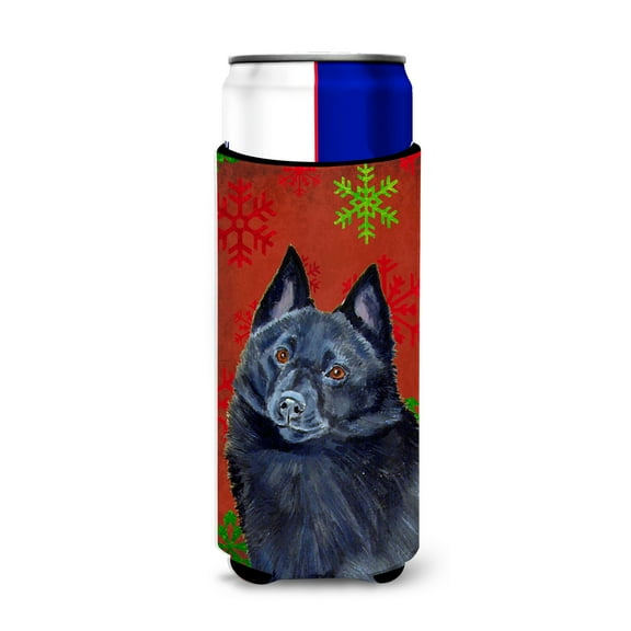 Schipperke Red and Green Snowflakes Holiday Christmas Ultra Hugger for slim cans