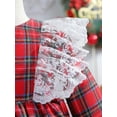 thumbnail image 5 of Kids Girls Dress Christmas Plaid Patchwork Lace Fly Sleeve Long Sleeve Dress, 5 of 9