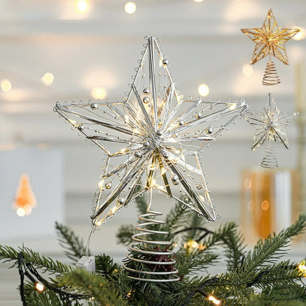 Adorno de Estrella para Árbol de Navidad, Diseño Tridimensional de Estrella Hueca, Iluminación Led, Base de Metal Resistente, Ideal para El Hogar y La Oficina, 25 X 20 X 3 Cm