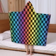 thumbnail image 5 of Rainbow Checkered Pattern Hooded Bath Towel，50"x30" for Ages 3 To 12 Kids, Quick Dry Lightweight Soft Microfiber Hood Beach Towel Cover Up for Kids, 5 of 7