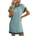 thumbnail image 2 of NXMZXB Women's Casual Summer Dresses Fashion Short Sleeve Color Block Crewneck Textured Ribbed Kniited Mini Tshirt Dress with Pockets Mint Green XXL, 2 of 8