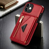 Dteck Card Holder Wallet Back Case for Apple iPhone 12 6.1-inch,Shockproof Rubber Silicone Bumper PU Leather Card Pocket Hybrid Phone Protective Kickstand Cover with Cross Body Shoulder Strap,Red