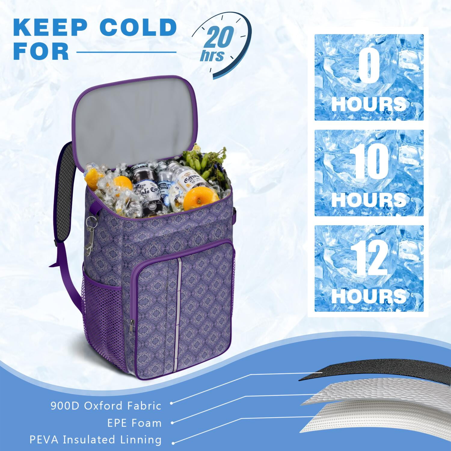 Travel Cooler Bag - Boho Bohemia Flower Camping Beer Cooler Backpack with Bottle Opener- Waterproof Insulated Picnic Backpacks - Cooler Bag for Beach