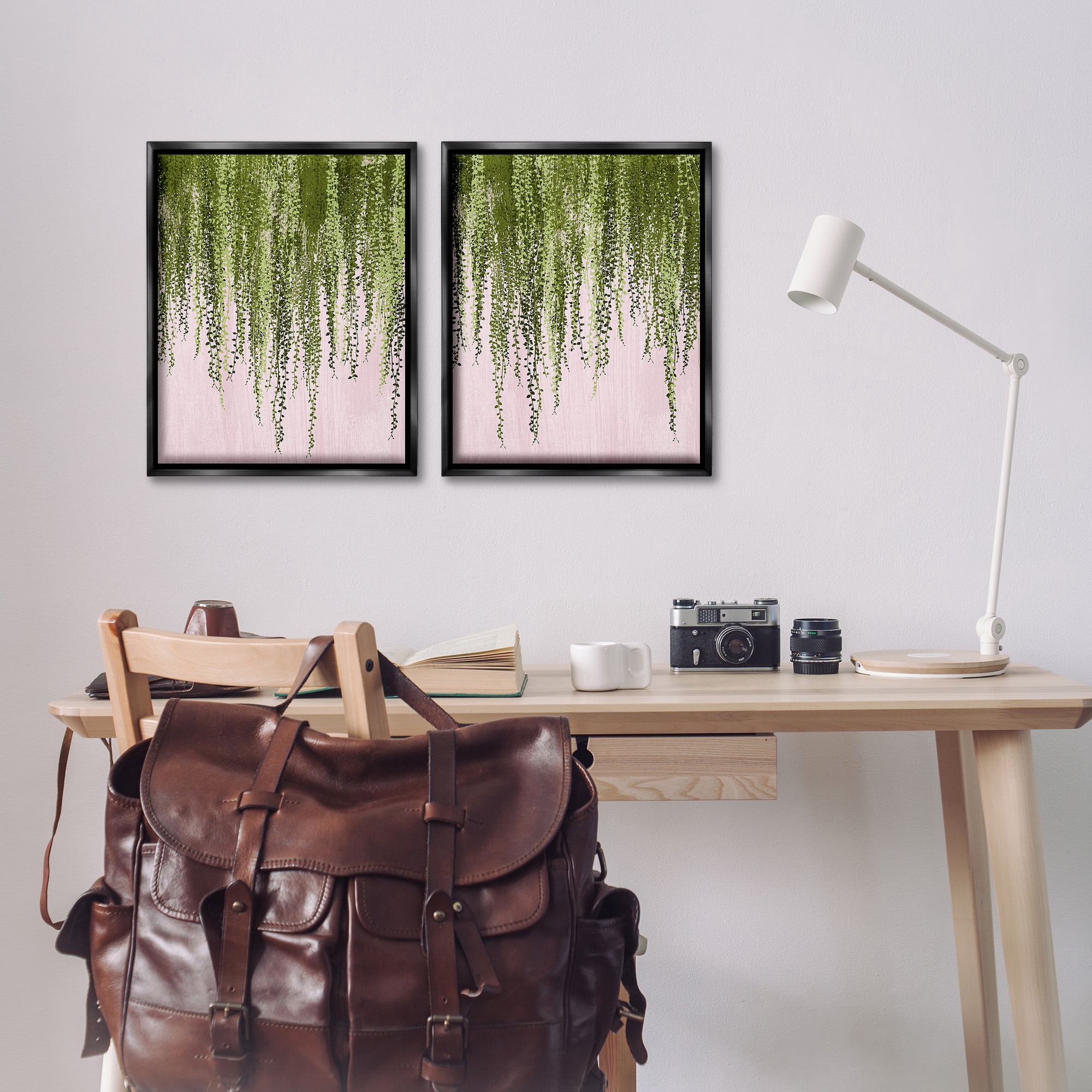 Stupell Industries Natural Falling Ivy Botanical & Floral Painting Black Floater Framed Canvas Art Print Wall Art, 17 x 21, Set of 2