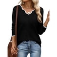 thumbnail image 4 of Women's V-neck Sweater Pullover Comfortable Lightweight Sweater Long Sleeve Top Autumn Clothing, 4 of 17