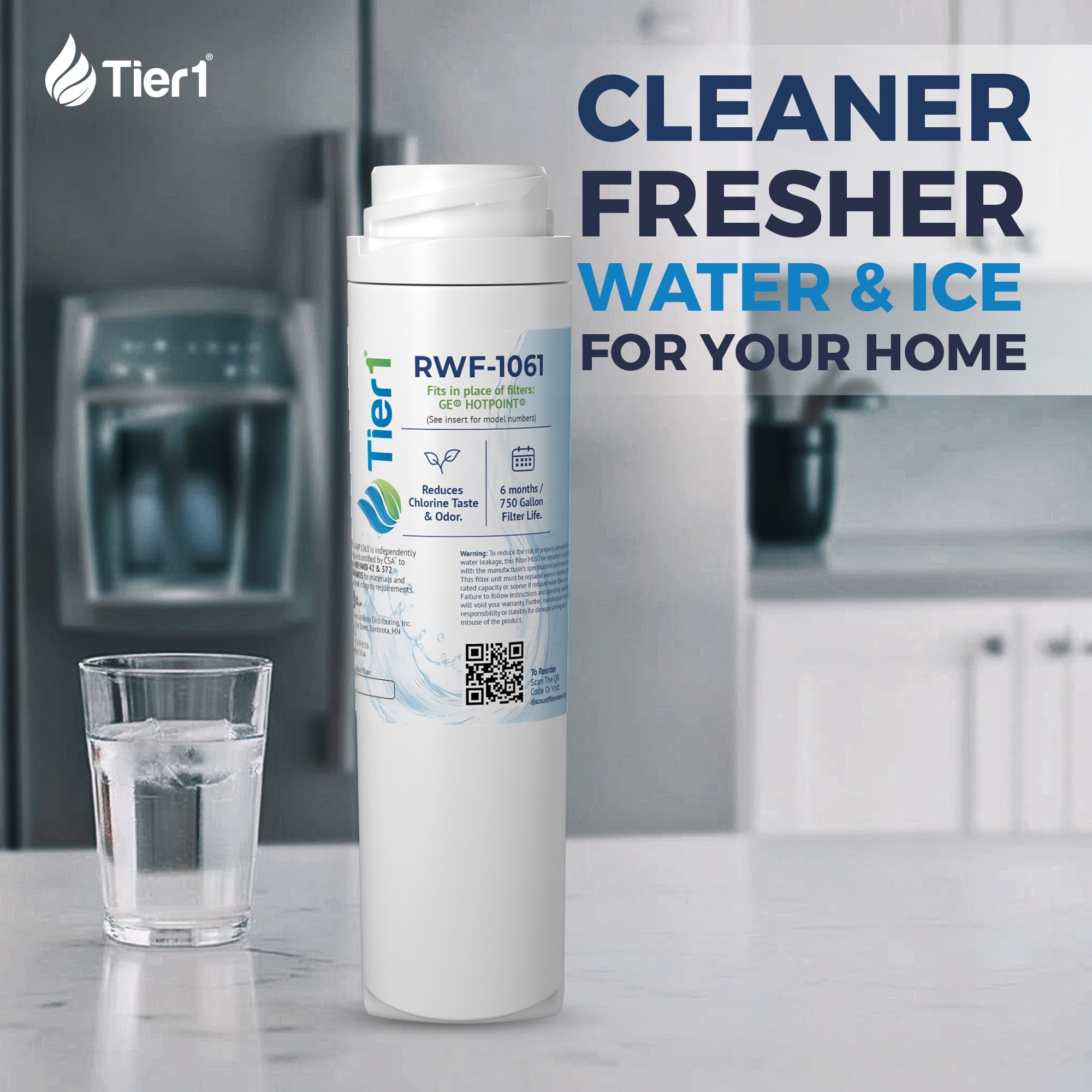 Tier1 GSWF Refrigerator Water Filter 2-pk | Replacement for GE GSWFDS, SmartWater 238C2334P001, Kenmore 46-9914, 469914, 9914, EFF-6023A, AP3418061, Fridge Filter
