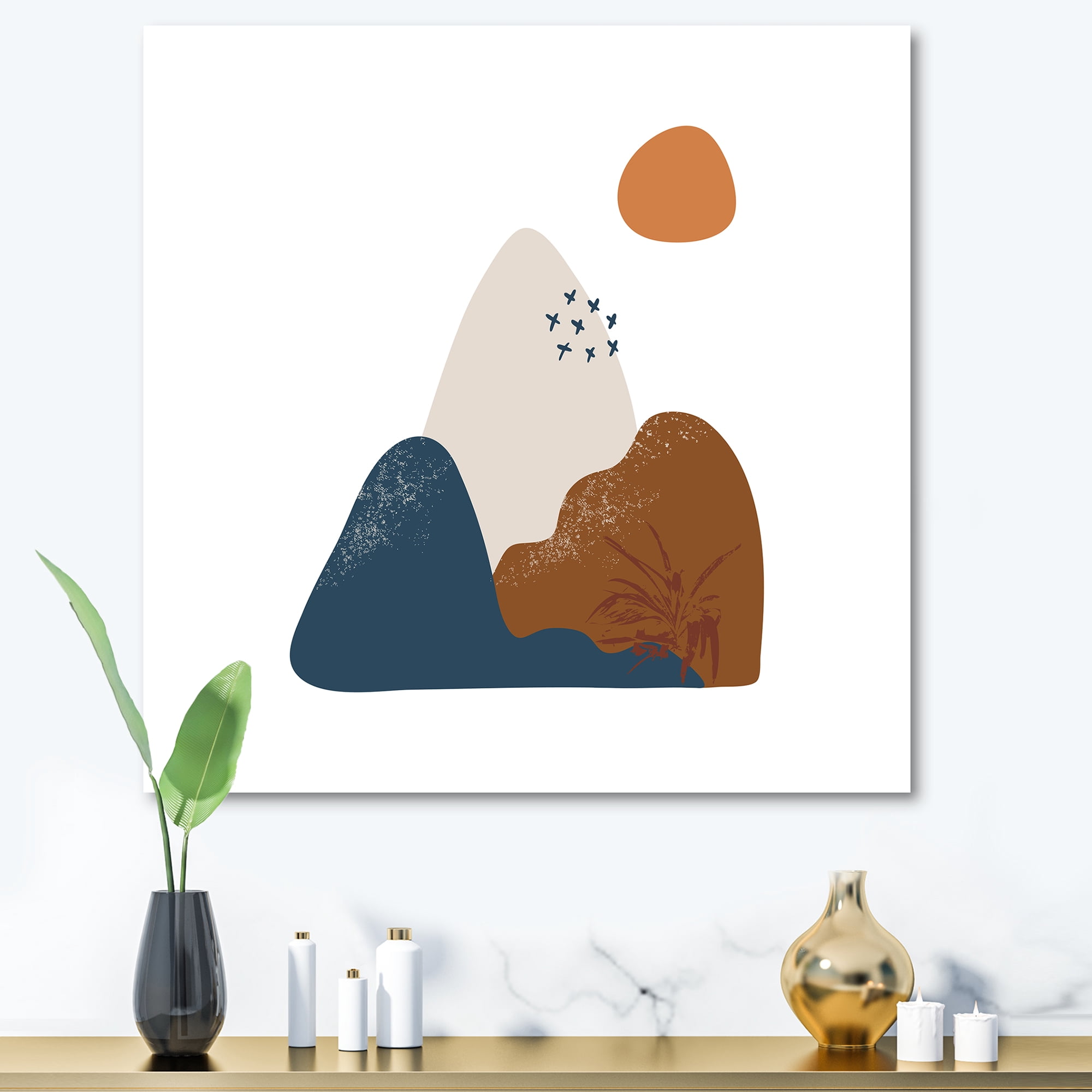 Abstract Minimal Shapes Under Flowers VI 16 in x 16 in Painting Canvas Art Print, by Designart
