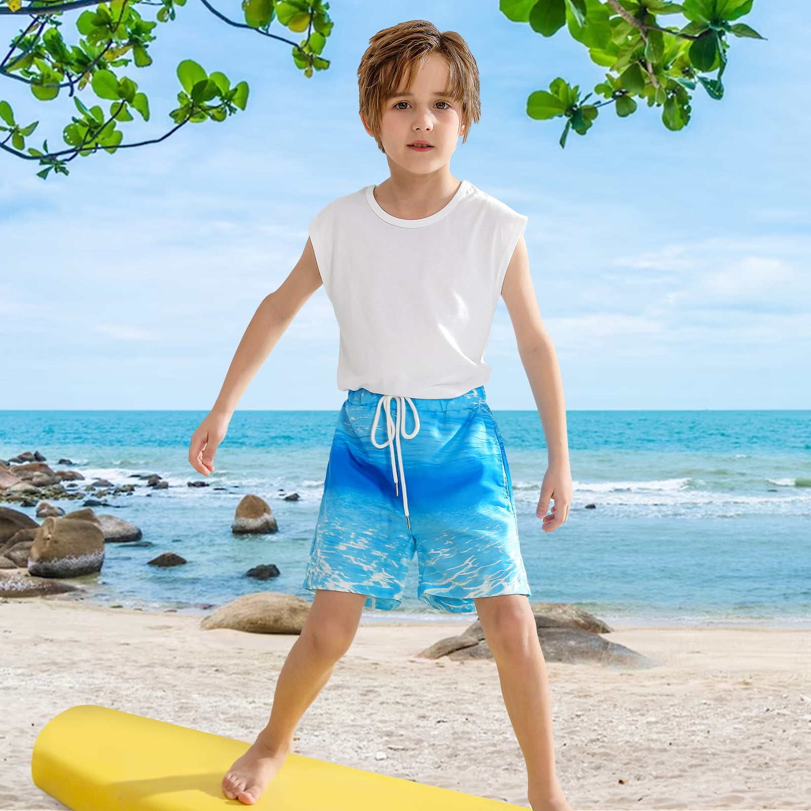 SILVERCELL Boys Swim Trunks with Boxer Brief Liner Swim Shorts Boys Compression Liner Youth Anti Swim Trunks 5-16 Years