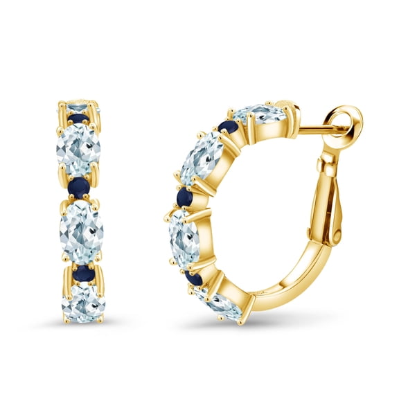 Gem Stone King 4.26 Ct Sky Blue Aquamarine Blue Sapphire 18K Yellow Gold Plated Silver Earrings