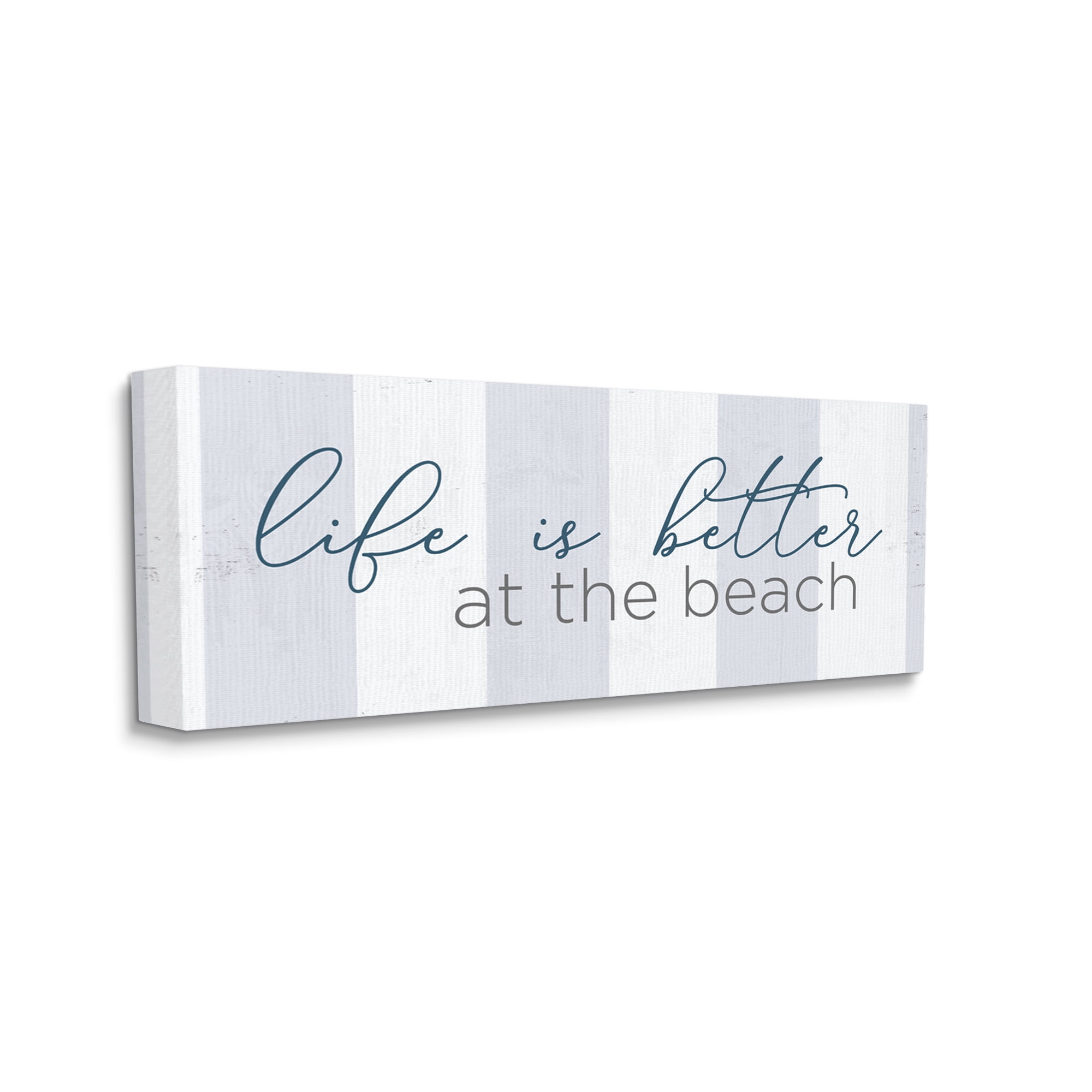 Stupell Industries Life Better at Beach Striped Nautical Typography Sign Graphic Art Gallery Wrapped Canvas Print Wall Art, Design by Anna Quach