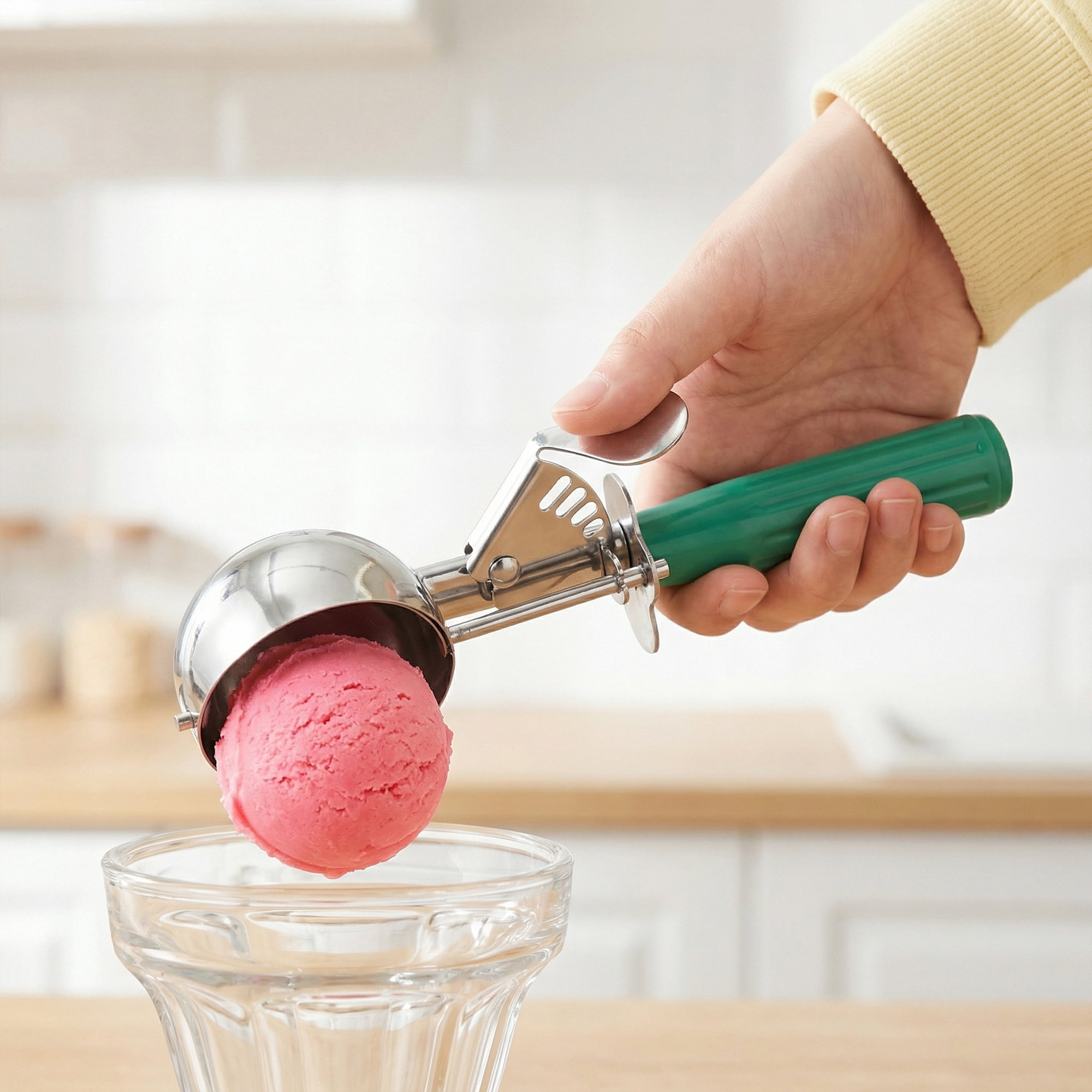 Unique Bargains Stainless Steel Ice Cream Scoop Green 8.7in