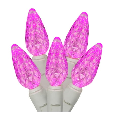 Set of 50 Commercial Grade Pink LED C6 Christmas Lights - White Wire