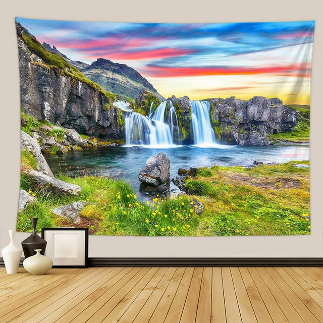 Tapestry Landscape Stream Waterfall para pared, 150 x 130 cm, microtela