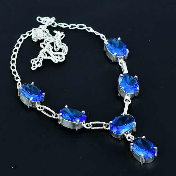 Tanzanite Quartz Oval Gemstone 925 Sterling Silver Solitaire Necklace 18" VJ 290