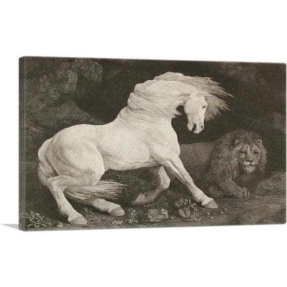 ARTCANVAS A Horse Affrighted at a Lion 1788 Canvas Art Print by George Stubbs - Size: 26" x 18" (0.75" Deep)