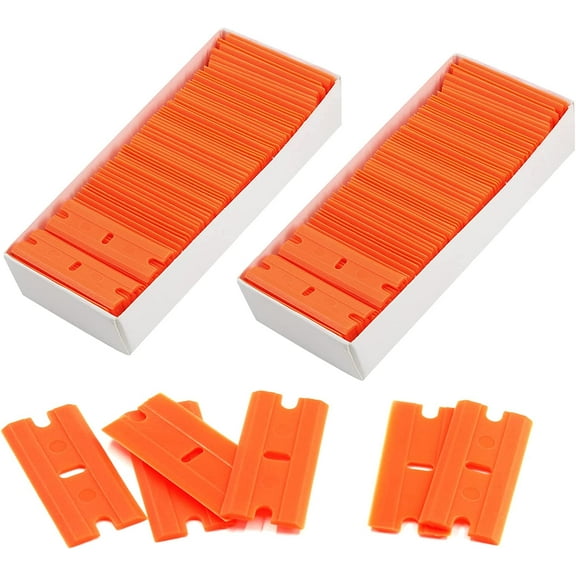 200 Pcs Plastic Razor Blades Plastic Scraper Blades Double Edge Razor Blade for Removing Labels Stickers Gasket Decals on Glass Car Window - Orange