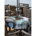 thumbnail image 2 of Outdoor Tablecloth with Umbrella Hole for Patio/Picnic/Party/Camping, Abstract Boho Waterproof Table Cloth Round Cover Washable, Flowers Blue Polka Dots Grey Wood Plank (Dia 54"), 2 of 9