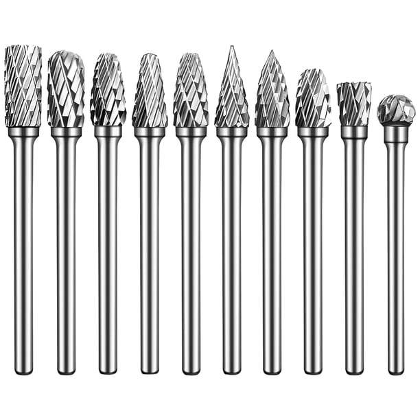 Juego Fresas Carburo 10 Piezas Brocas Amoladora Troquel Doble Corte Brocas Largas Vástago 1/8 Pulgadas