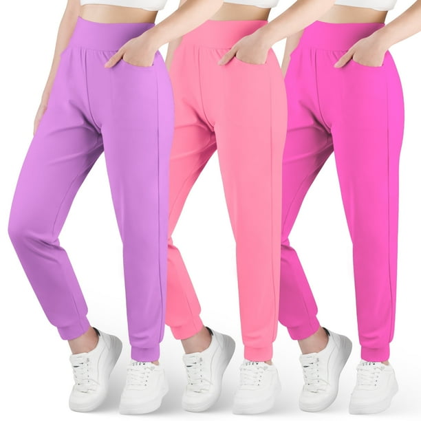 BIG ELEPHANT Pantalones Deportivos Ultra Suaves para Niñas, Pantalones Atléticos de Cintura Alta con Bolsillos, 3 Pzas (6-15 Años)