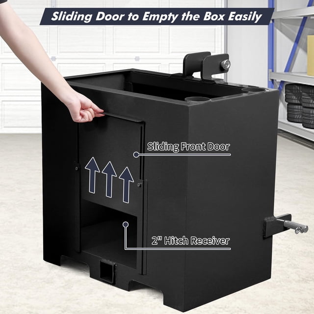 Heavy Duty 3-Point Tractor Ballast Box – 800 lbs Capacity, 5 cu.ft Volume, Steel Construction, Standard 2" Hitch Receiver – Enhances Stability & Protection for Category 1 Sub-Compact Tractors