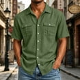 thumbnail image 2 of UVEASISHA Cotton Casual Button Down Shirts for Men Linen Look Short Sleeve Collared Shirt Regular Fit Lightweight Cargo Shirts with Pockets Army Green L, 2 of 10