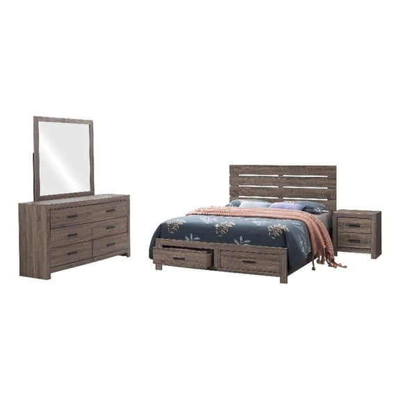 Sili 4pc Queen Storage Bedroom Set- Oak Brown and Dark Bronze