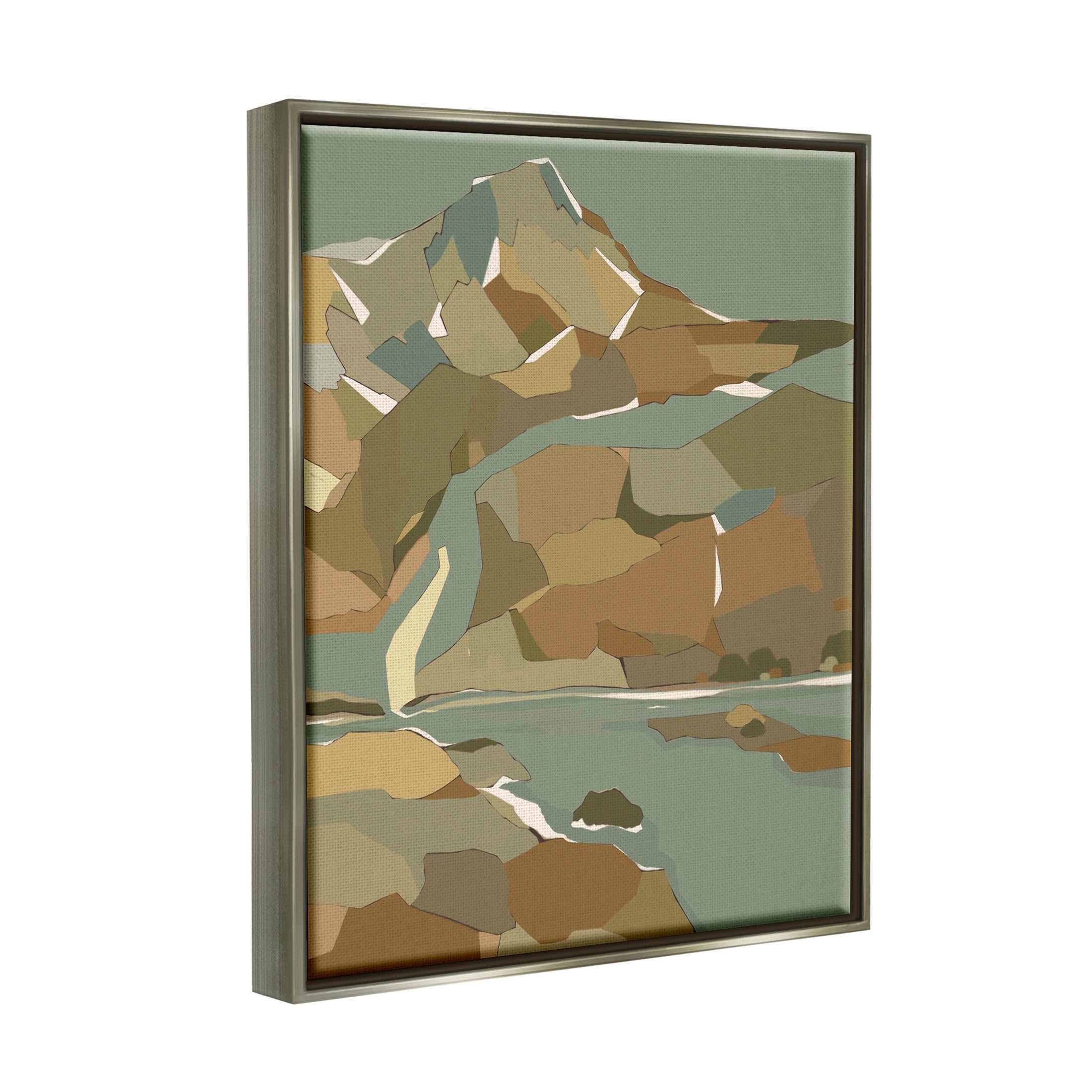 Stupell Industries Abstract Mountain River Blocked Neutrals Graphic Art Luster Gray Floating Framed Canvas Print Wall Art, Design by Nikita Jariwala
