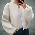 thumbnail image 6 of YDFCWXW Bomber Jackets for Women 2025 Fall Outfits Casual Zip Up Outerwear with Pockets White, L, 6 of 9