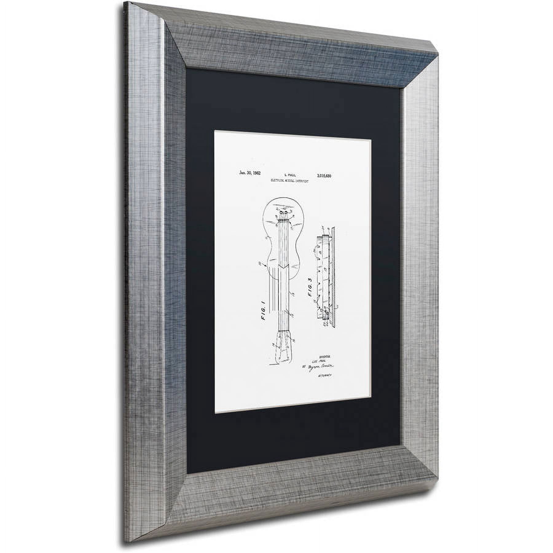 Trademark Fine Art "Gibson Electric Guitar Patent White" Canvas Art by Claire Doherty, Black Matte, Silver Frame