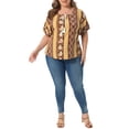thumbnail image 2 of Agnes Orinda Women's Plus Size Summer Tops Boho Drawstring Tassel V Neck Short Sleeve Floral Printed Casual Blouses 2X Brown, 2 of 6