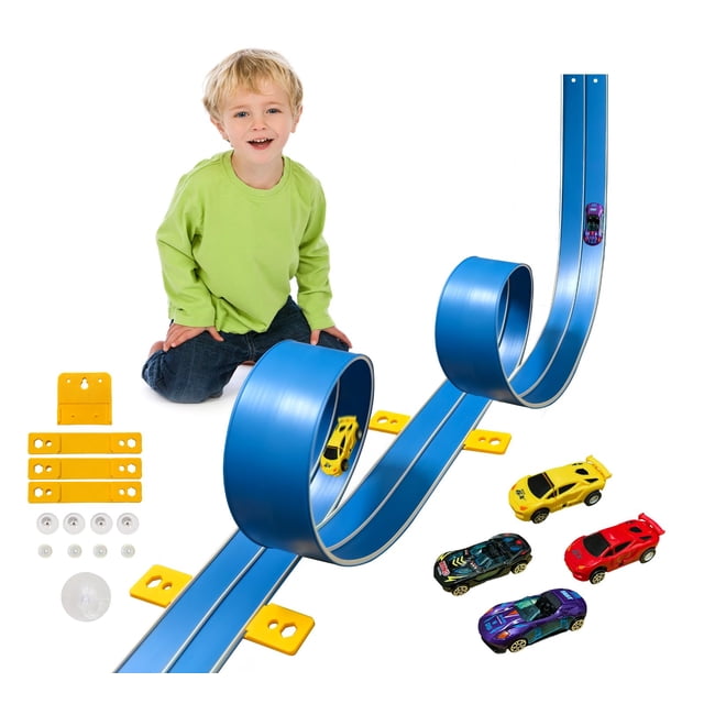 Pista de carreras JOYANDRO flexible azul con 4 autos de 4,5 m