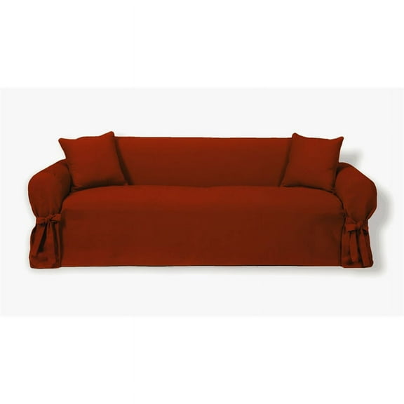 Cotton Duck One Piece lovseat Slipcover in Red
