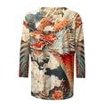 thumbnail image 4 of Nrmvnmi 2024 Summer Women's 3/4 Sleeve Round Neck Dragon PrintsT-Shirt Slim Tops Casual Work Cute Light Color Losses Mothers Day Gifts, 4 of 5