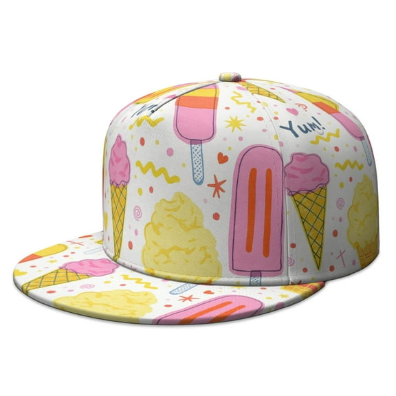 Ice Cream Snapback Hat Hip Hop Style Colorful Flat Bill Hats Teens Adjustable Baseball Cap for Social Gatherings